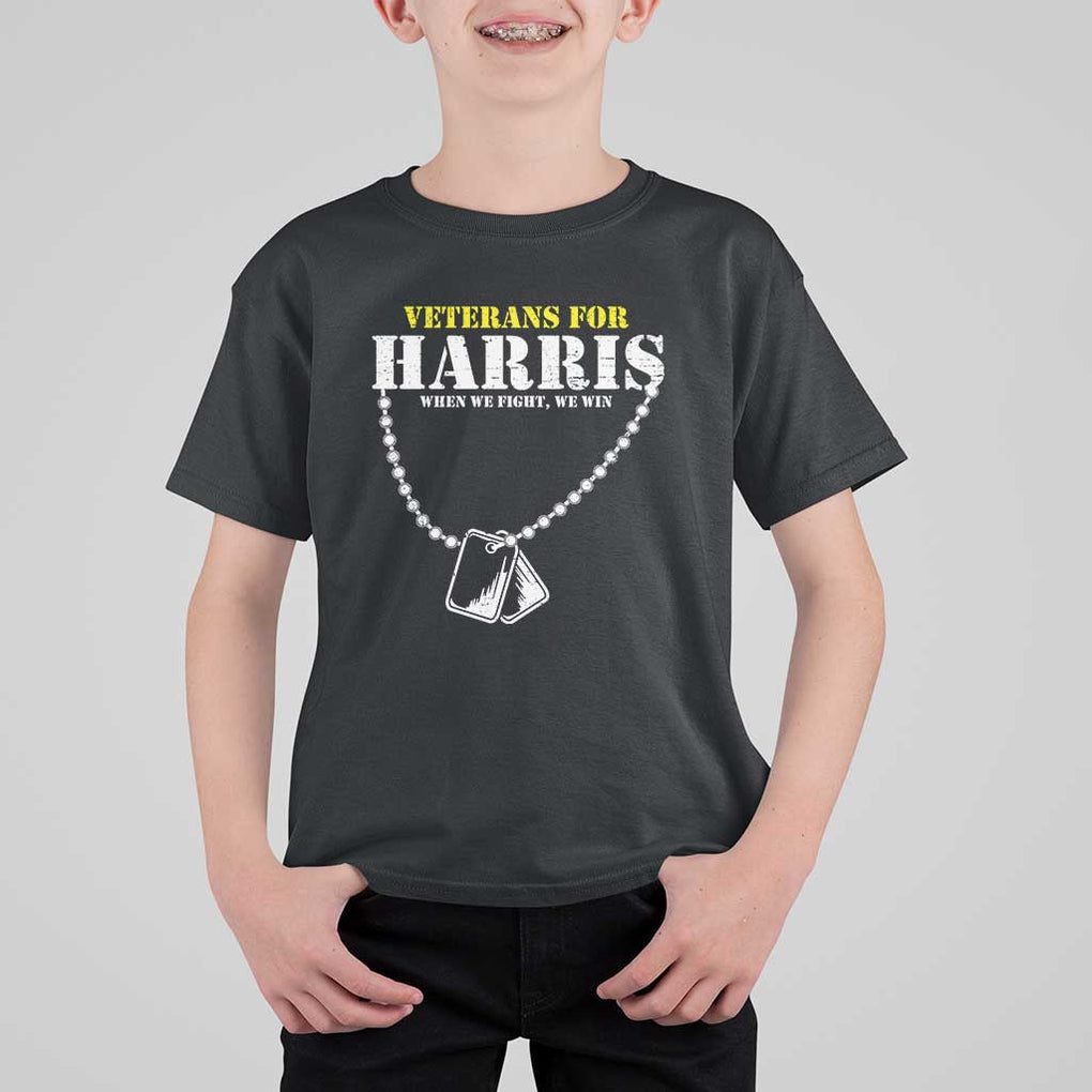 Veterans For Harris T Shirt For Kid When We Fight We Win Kamala Tim Walz Vintage Dog Tags TS11 Black Print Your Wear