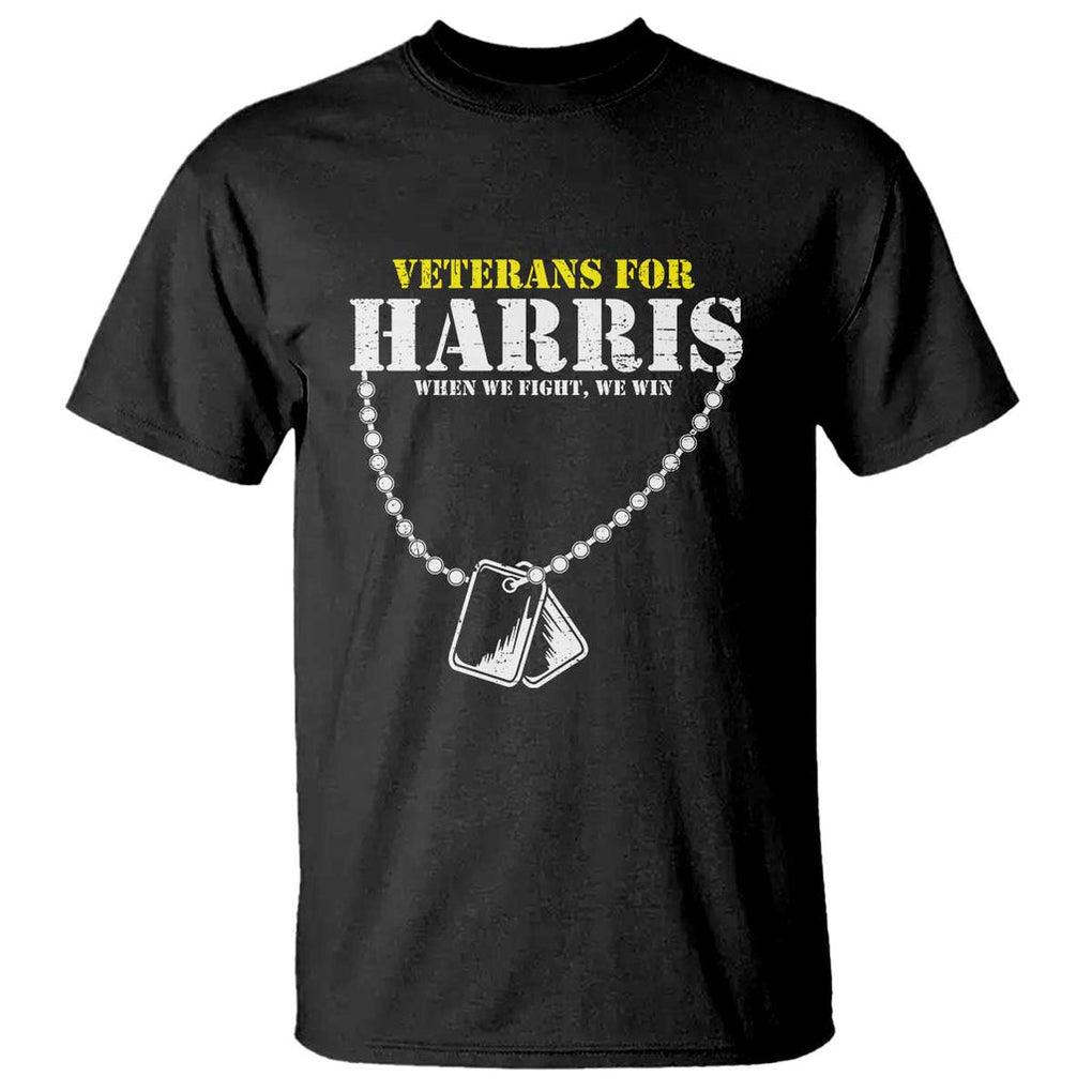 Veterans For Harris T Shirt When We Fight We Win Kamala Tim Walz Vintage Dog Tags TS11 Black Print Your Wear