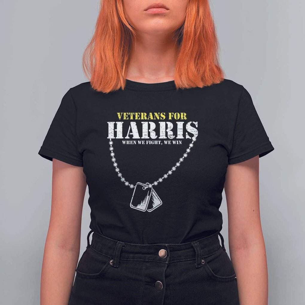 Veterans For Harris T Shirt For Women When We Fight We Win Kamala Tim Walz Vintage Dog Tags TS11 Black Print Your Wear