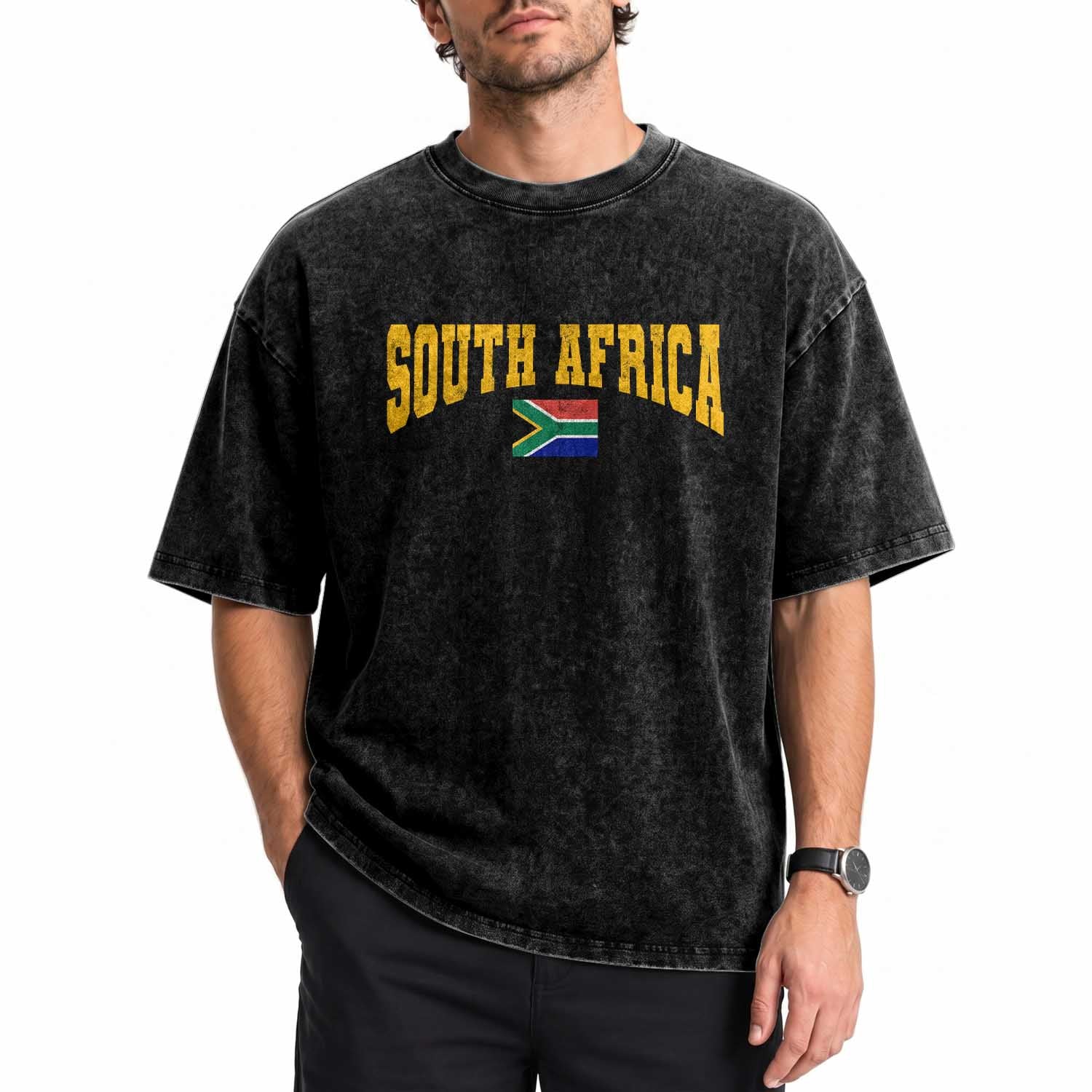 South Africa Sports Throwback Washed Cotton T-Shirt Vintage South African Flag