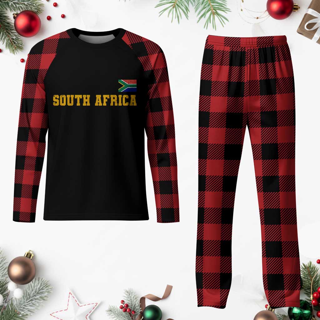 South Africa Vintage Athletic Sports Design Plaid Pajama Set Distressed South African Flag