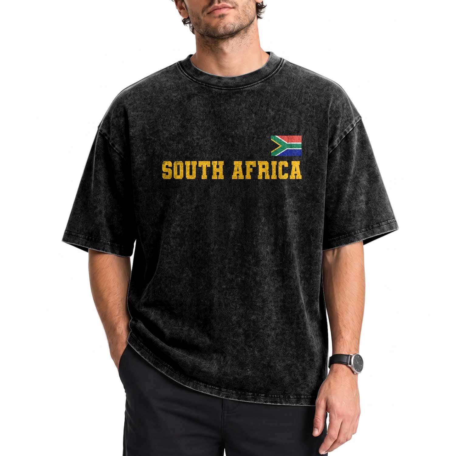 South Africa Vintage Athletic Sports Design Washed Cotton T-Shirt Distressed South African Flag