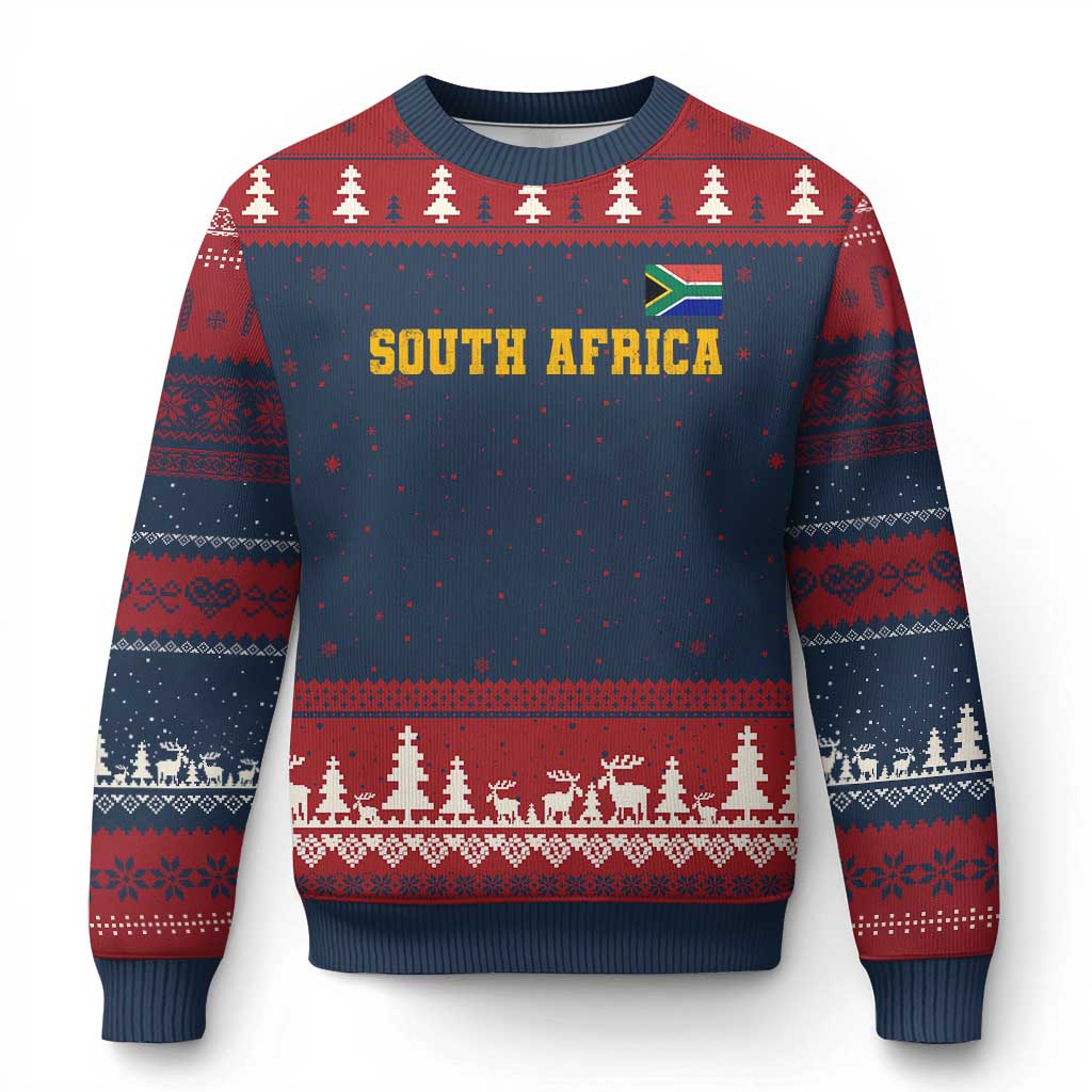 South Africa Vintage Athletic Sports Design Ugly Christmas Sweater Distressed South African Flag