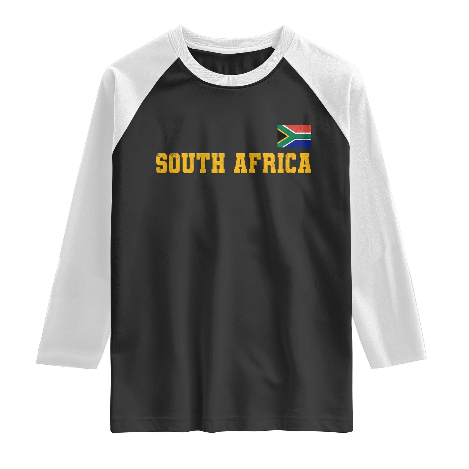 South Africa Vintage Athletic Sports Design Raglan Shirt Distressed South African Flag
