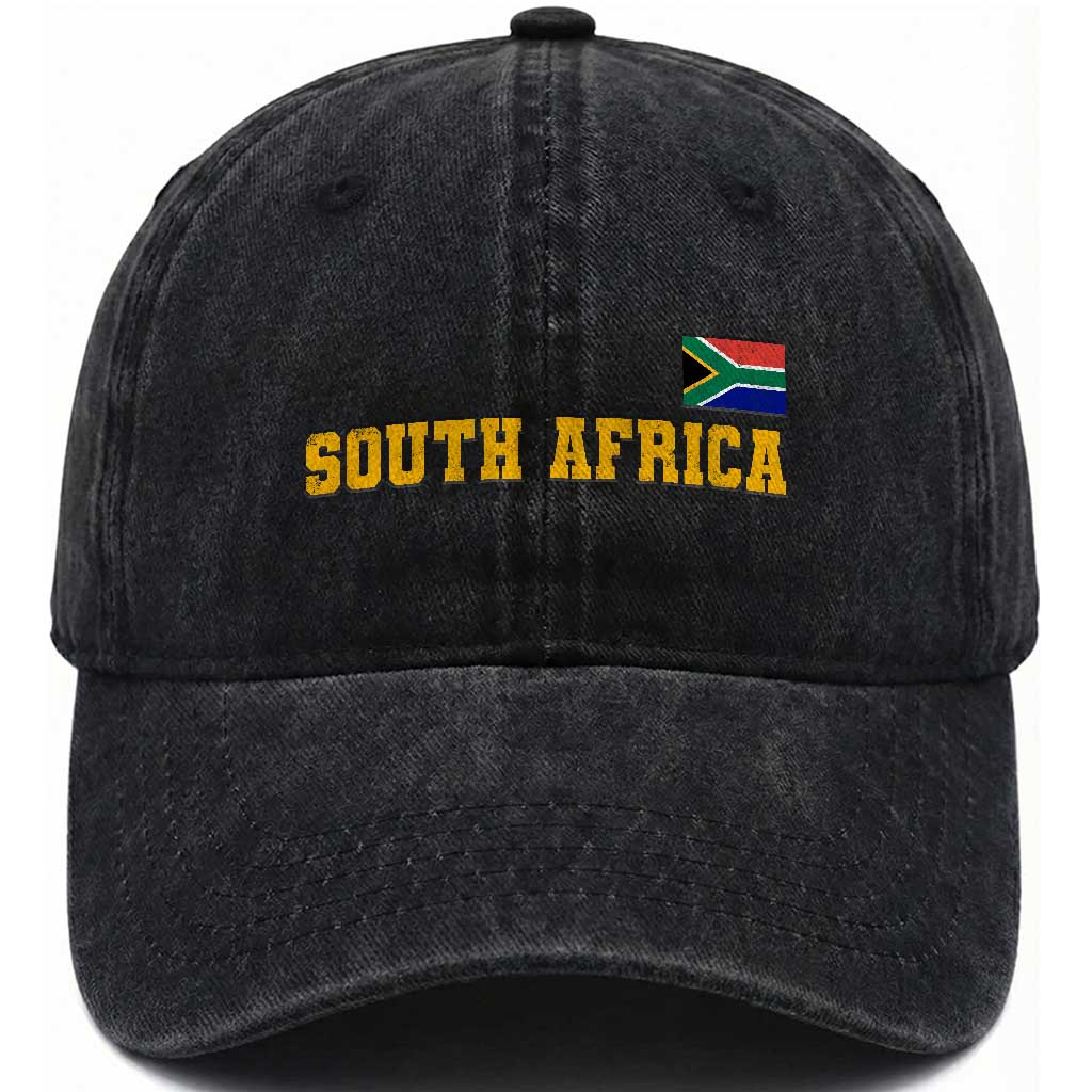 South Africa Vintage Athletic Sports Design Washed Cotton Baseball Cap Distressed South African Flag