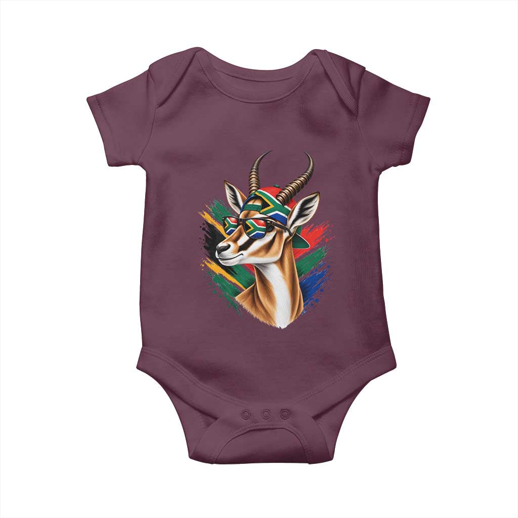 Springbok Wearing Glasses Vintage South African Flag Baby Onesie