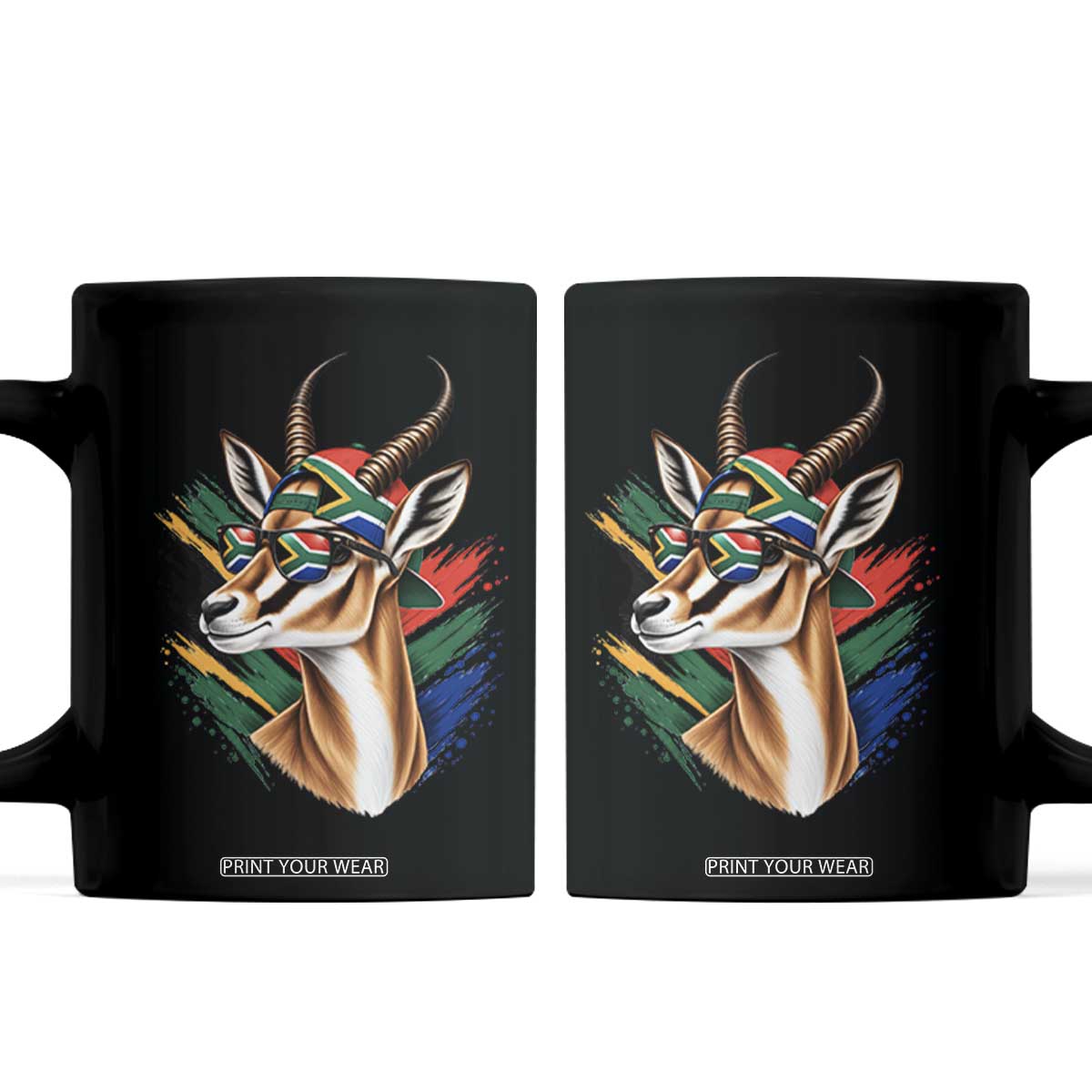 Springbok Wearing Glasses Vintage South African Flag Coffee Mug