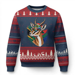 Springbok Wearing Glasses Vintage South African Flag Ugly Christmas Sweater