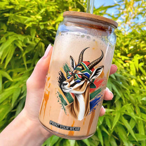 Springbok Wearing Glasses Vintage South African Flag Glass Can