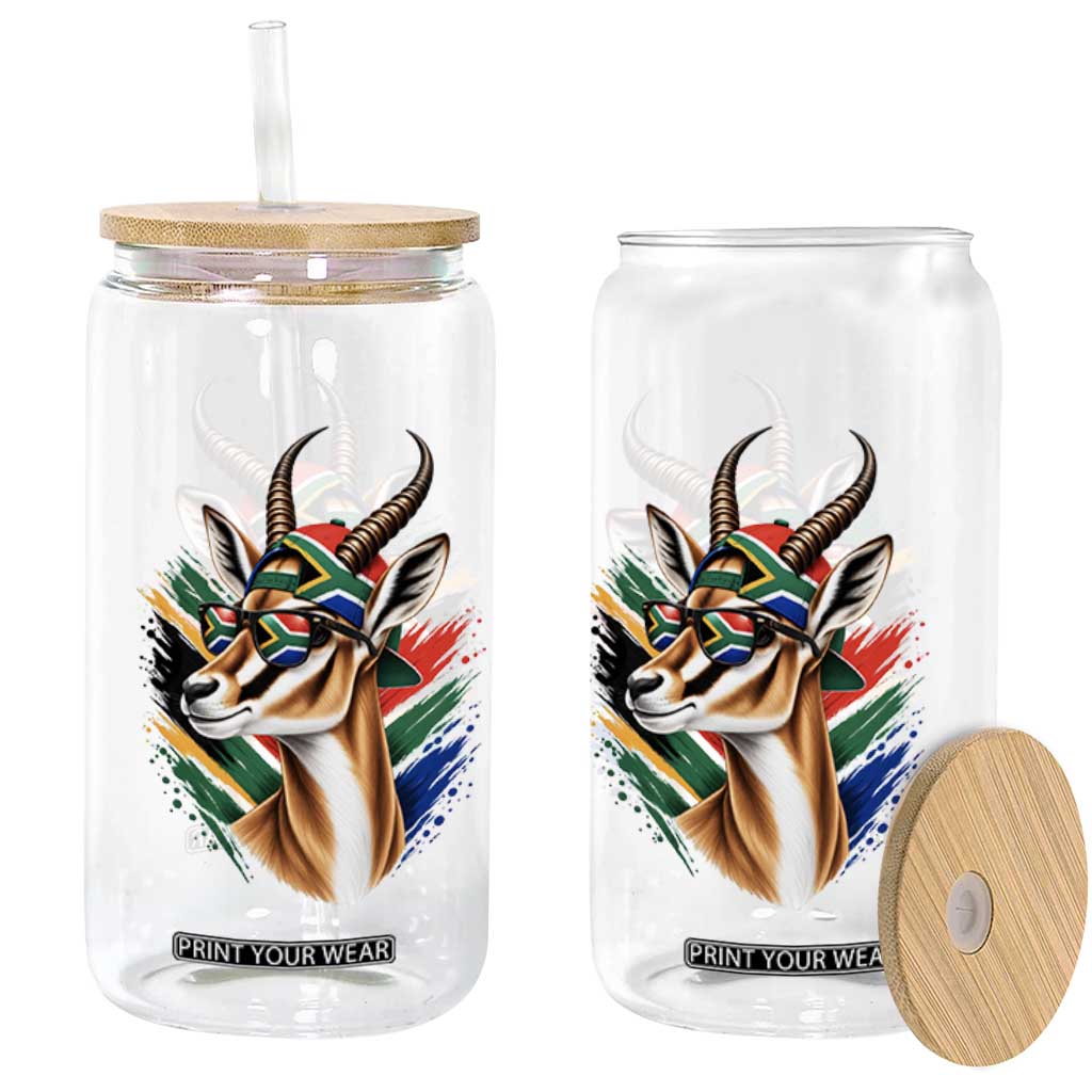 Springbok Wearing Glasses Vintage South African Flag Glass Can