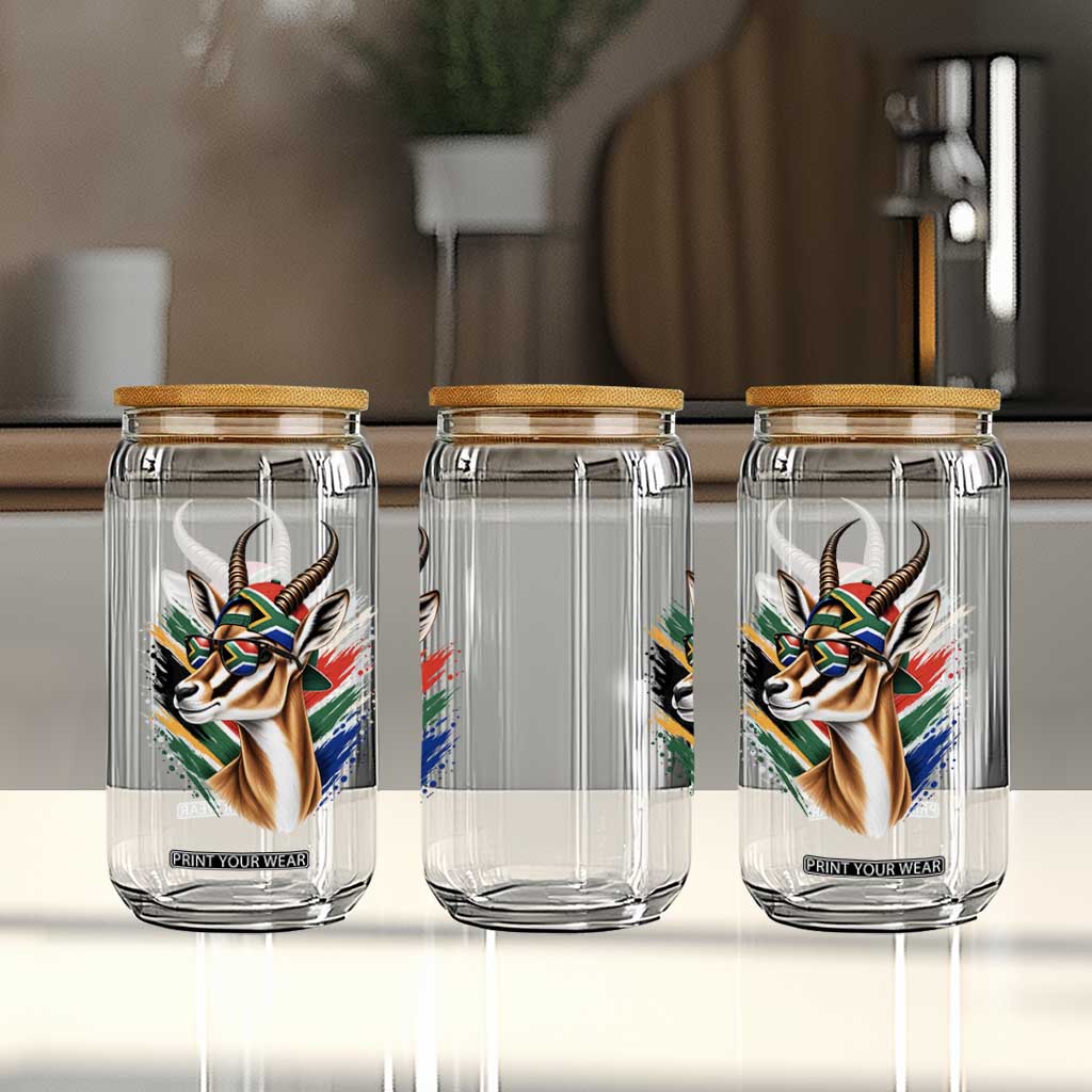 Springbok Wearing Glasses Vintage South African Flag Glass Can