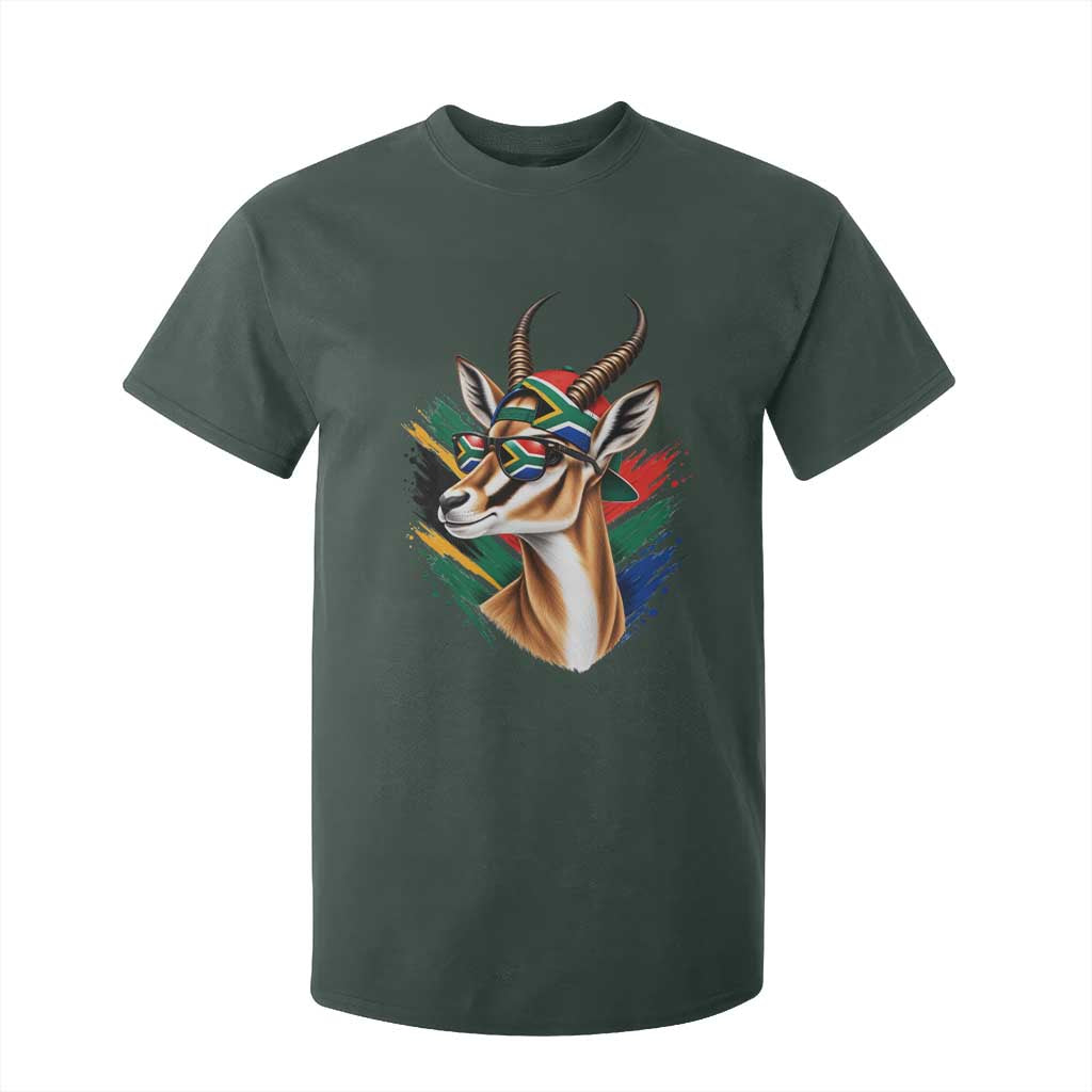 Springbok Wearing Glasses Vintage South African Flag T Shirt For Kid