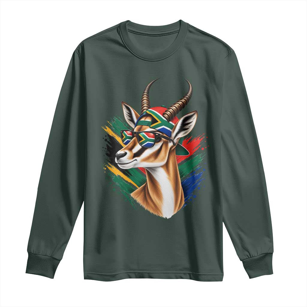Springbok Wearing Glasses Vintage South African Flag Long Sleeve Shirt