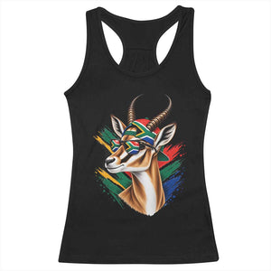 Springbok Wearing Glasses Vintage South African Flag Racerback Tank Top