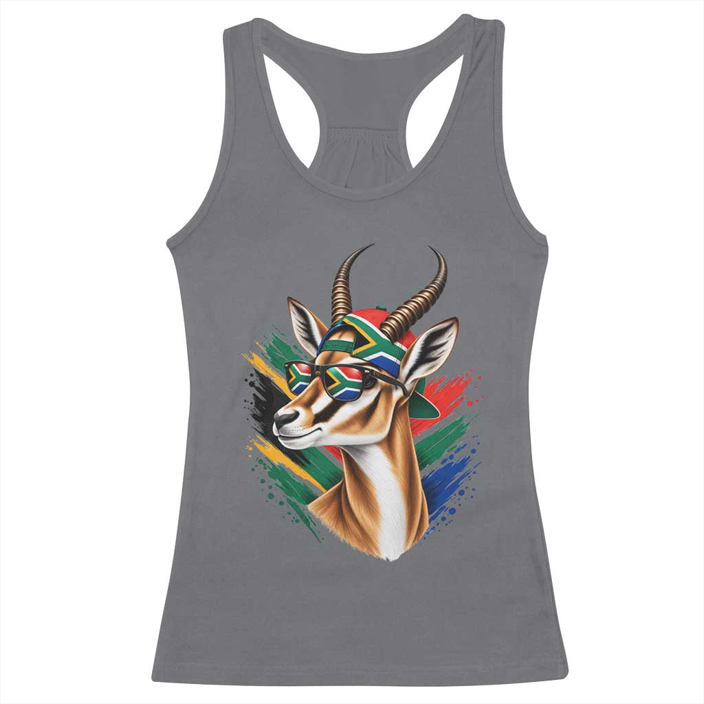 Springbok Wearing Glasses Vintage South African Flag Racerback Tank Top