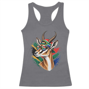 Springbok Wearing Glasses Vintage South African Flag Racerback Tank Top