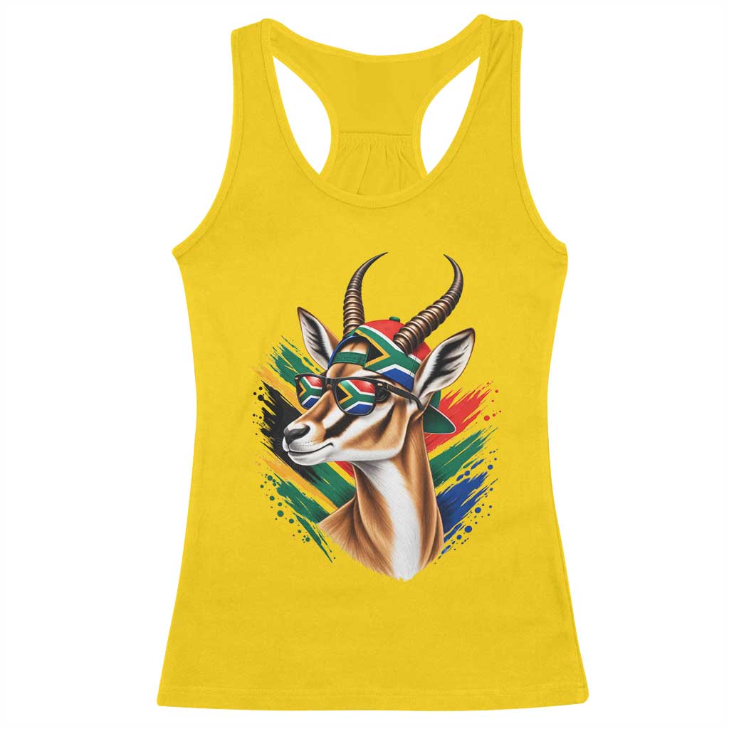 Springbok Wearing Glasses Vintage South African Flag Racerback Tank Top