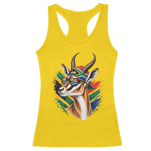 Springbok Wearing Glasses Vintage South African Flag Racerback Tank Top