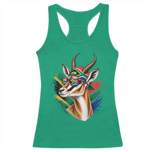 Springbok Wearing Glasses Vintage South African Flag Racerback Tank Top