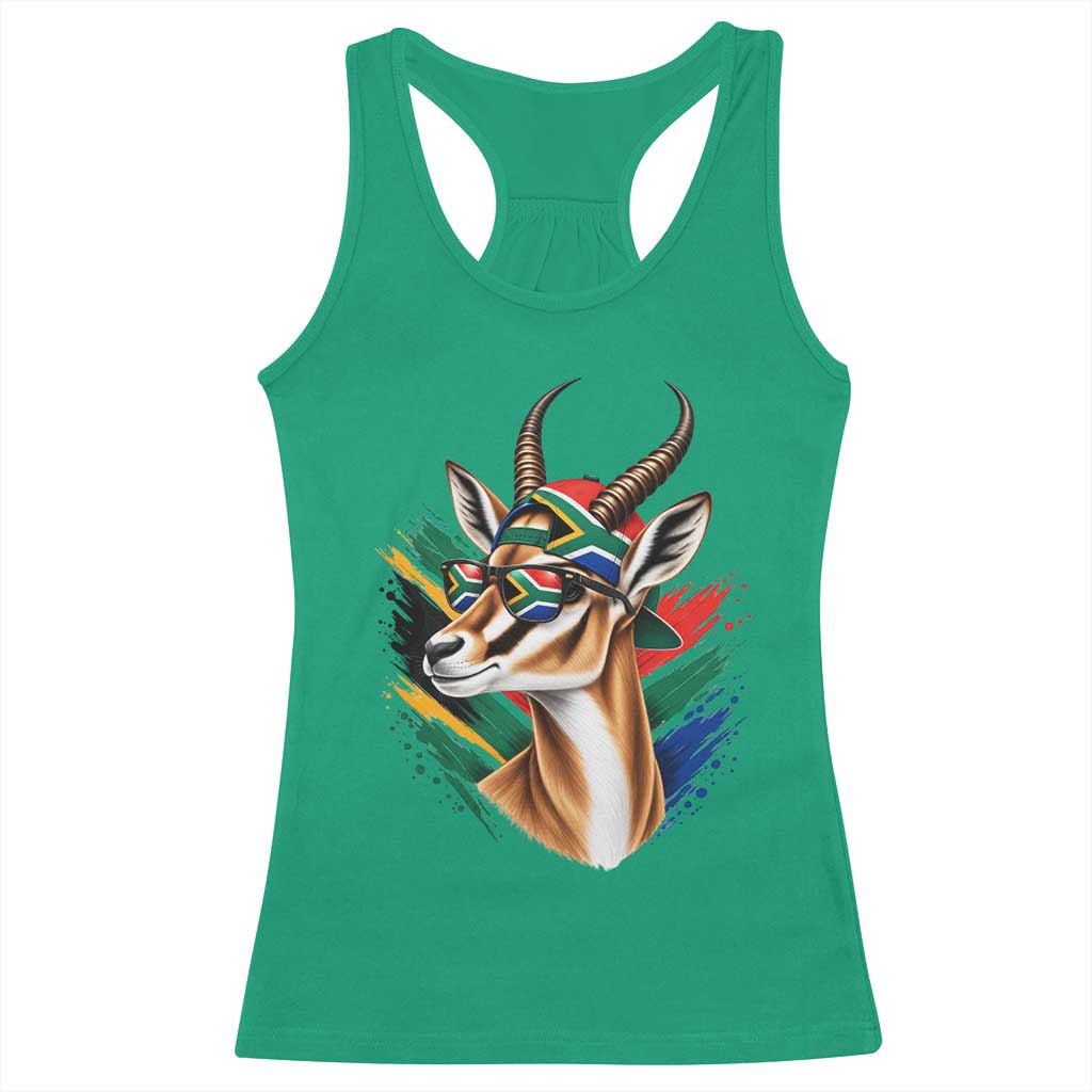 Springbok Wearing Glasses Vintage South African Flag Racerback Tank Top
