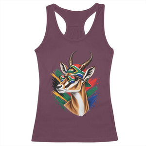 Springbok Wearing Glasses Vintage South African Flag Racerback Tank Top