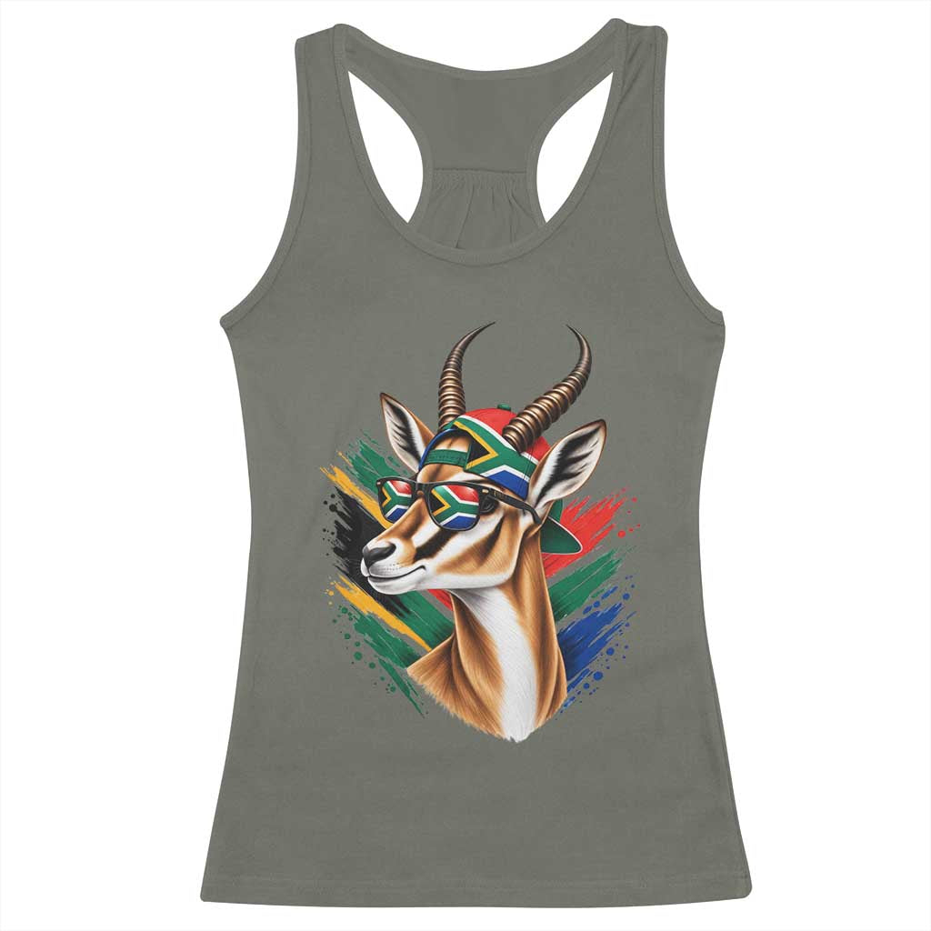 Springbok Wearing Glasses Vintage South African Flag Racerback Tank Top