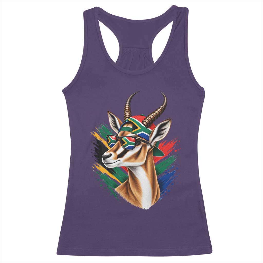 Springbok Wearing Glasses Vintage South African Flag Racerback Tank Top