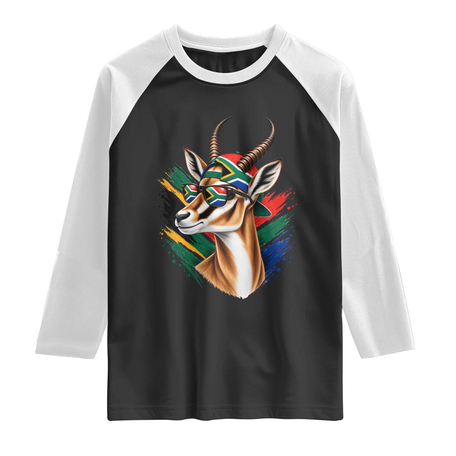 Springbok Wearing Glasses Vintage South African Flag Raglan Shirt
