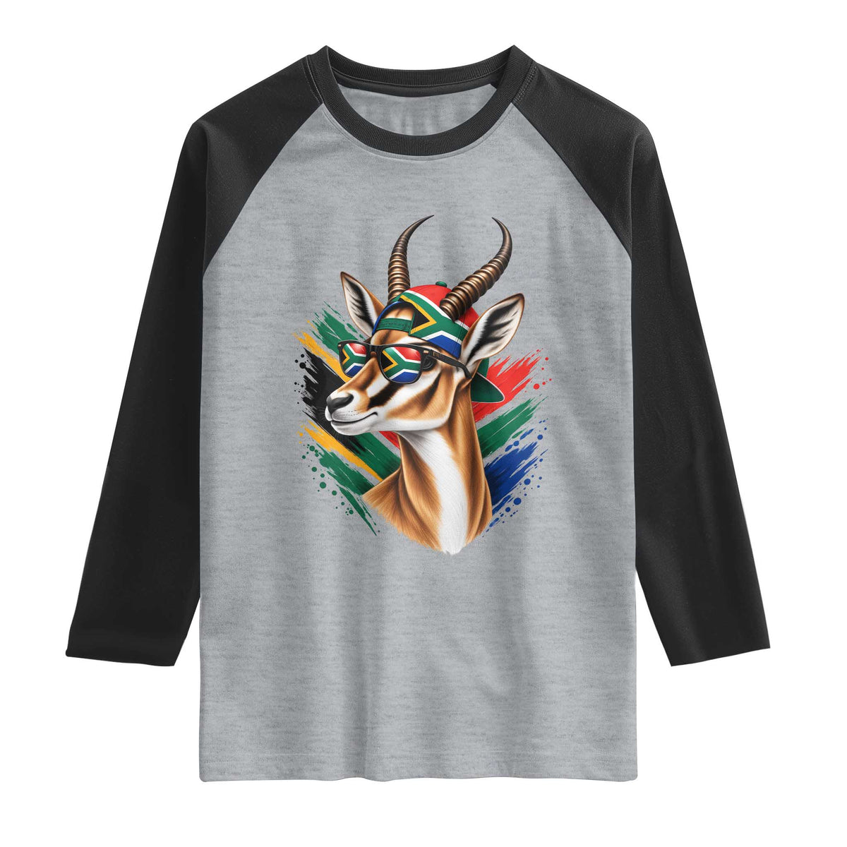 Springbok Wearing Glasses Vintage South African Flag Raglan Shirt