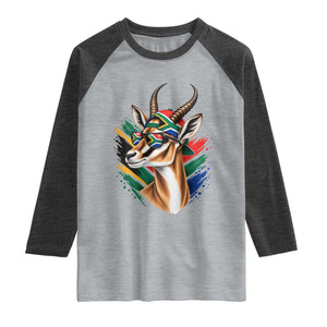 Springbok Wearing Glasses Vintage South African Flag Raglan Shirt
