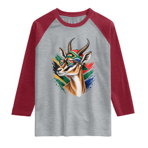Springbok Wearing Glasses Vintage South African Flag Raglan Shirt