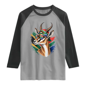Springbok Wearing Glasses Vintage South African Flag Raglan Shirt