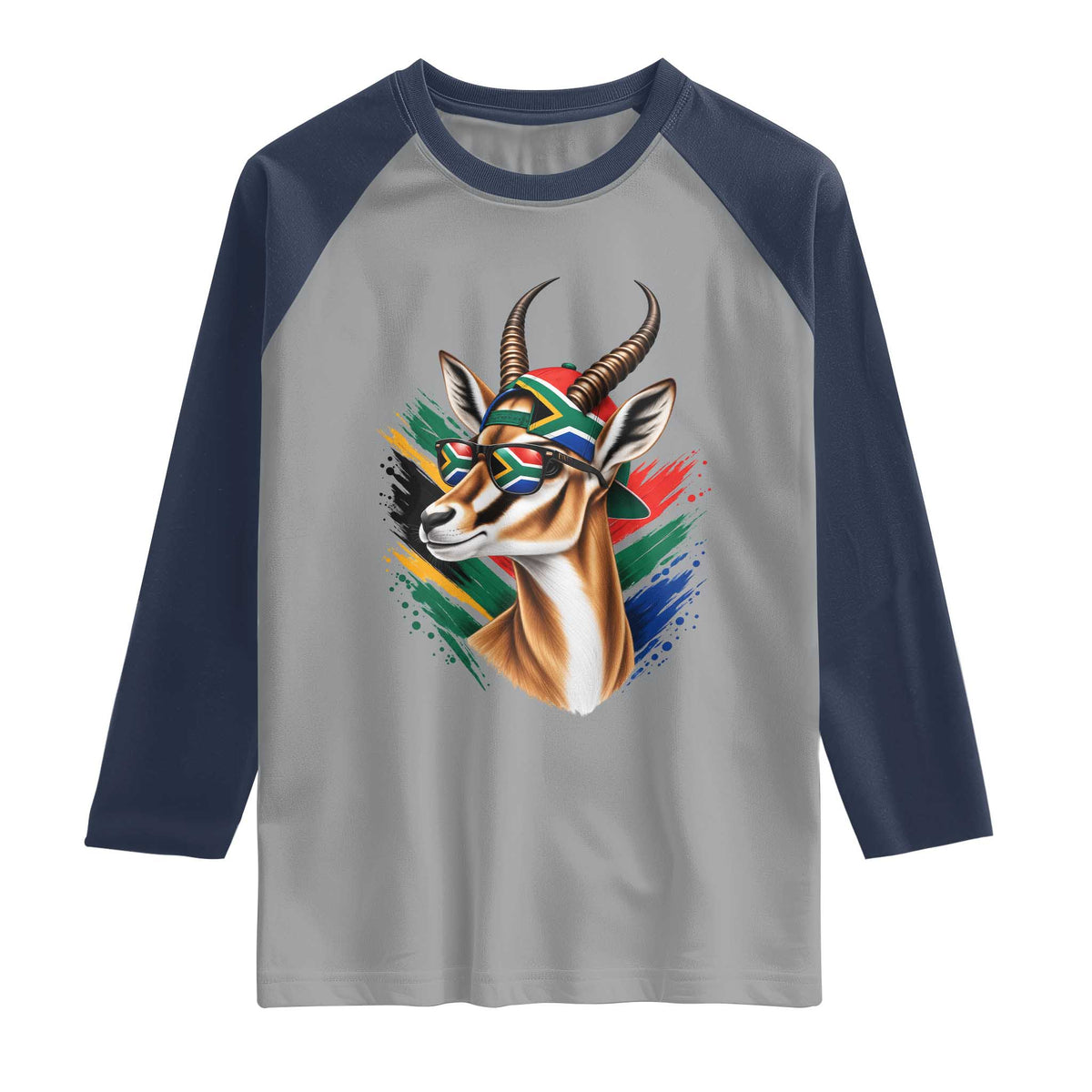 Springbok Wearing Glasses Vintage South African Flag Raglan Shirt