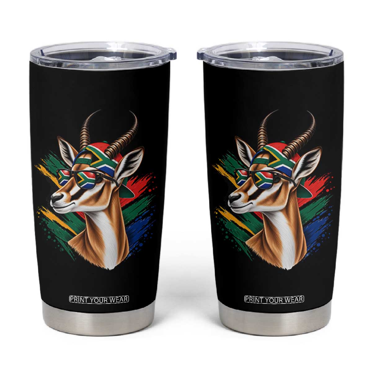 Springbok Wearing Glasses Vintage South African Flag Tumbler Cup
