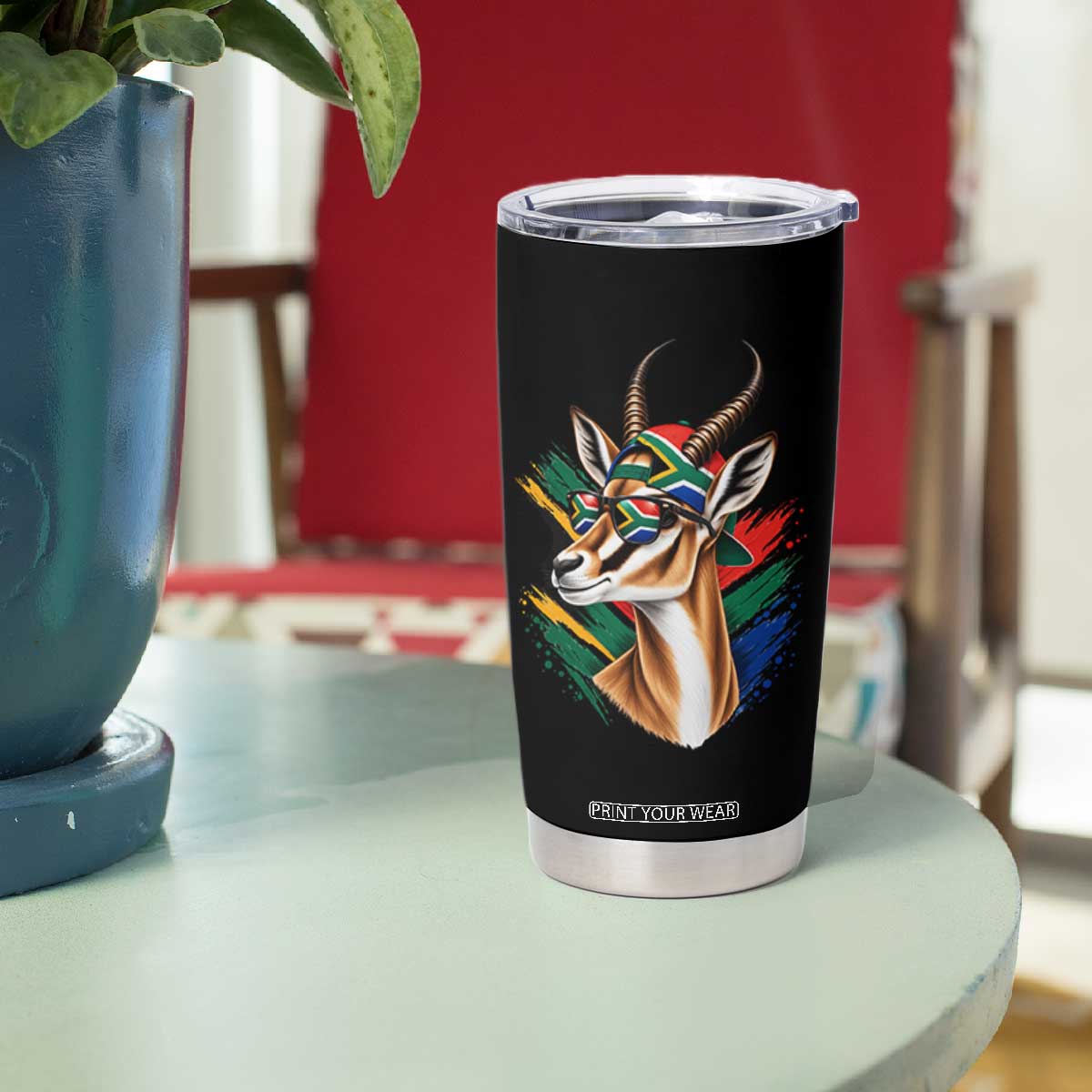 Springbok Wearing Glasses Vintage South African Flag Tumbler Cup