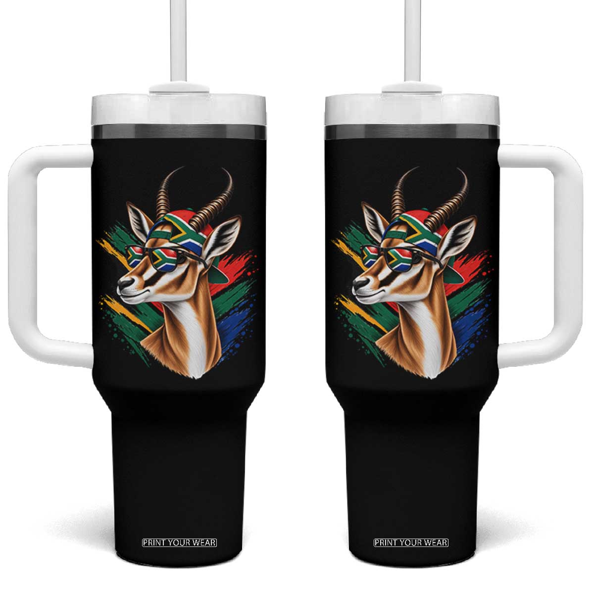Springbok Wearing Glasses Vintage South African Flag Tumbler With Handle
