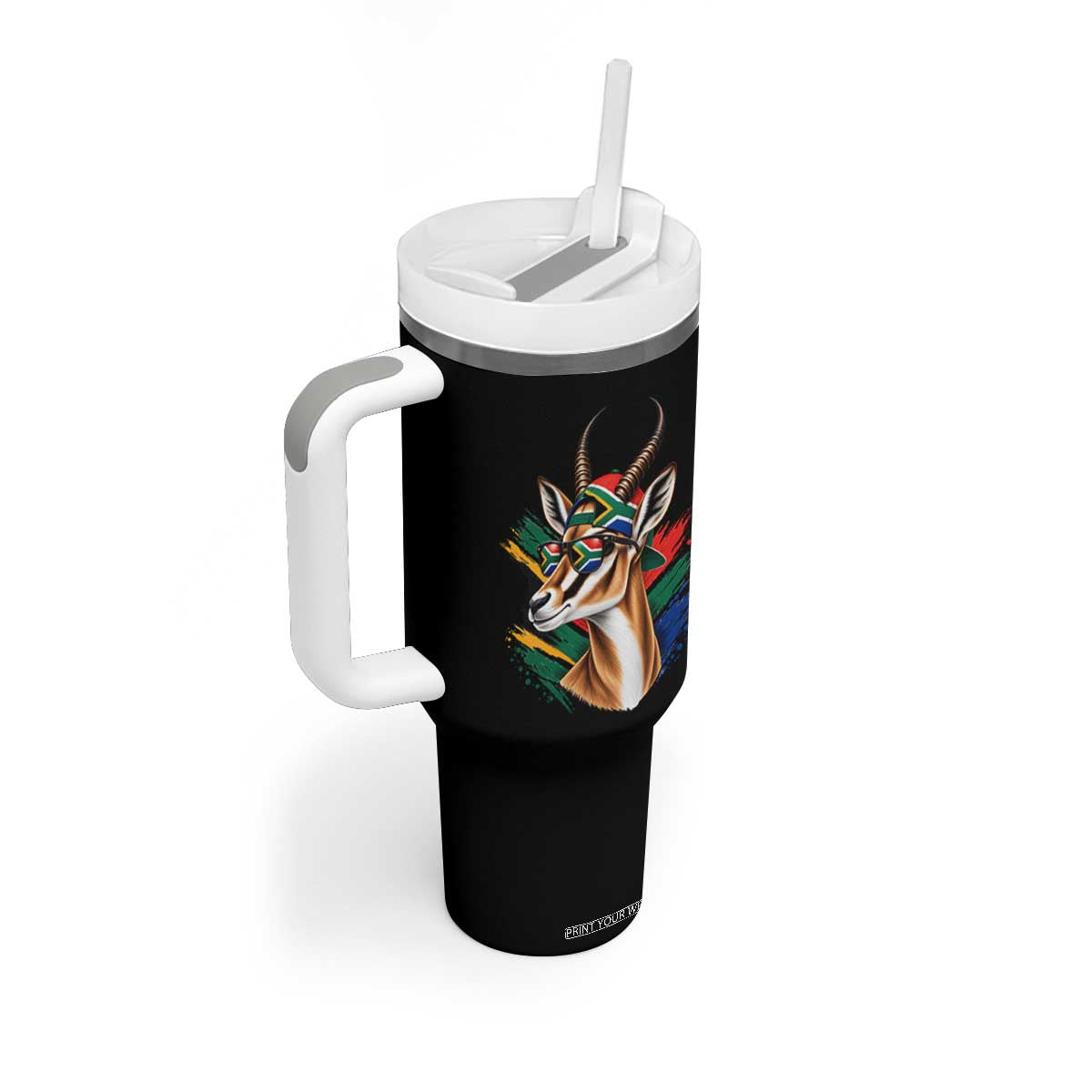 Springbok Wearing Glasses Vintage South African Flag Tumbler With Handle