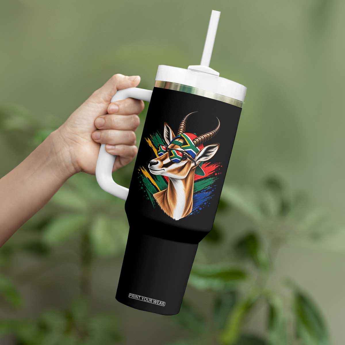 Springbok Wearing Glasses Vintage South African Flag Tumbler With Handle