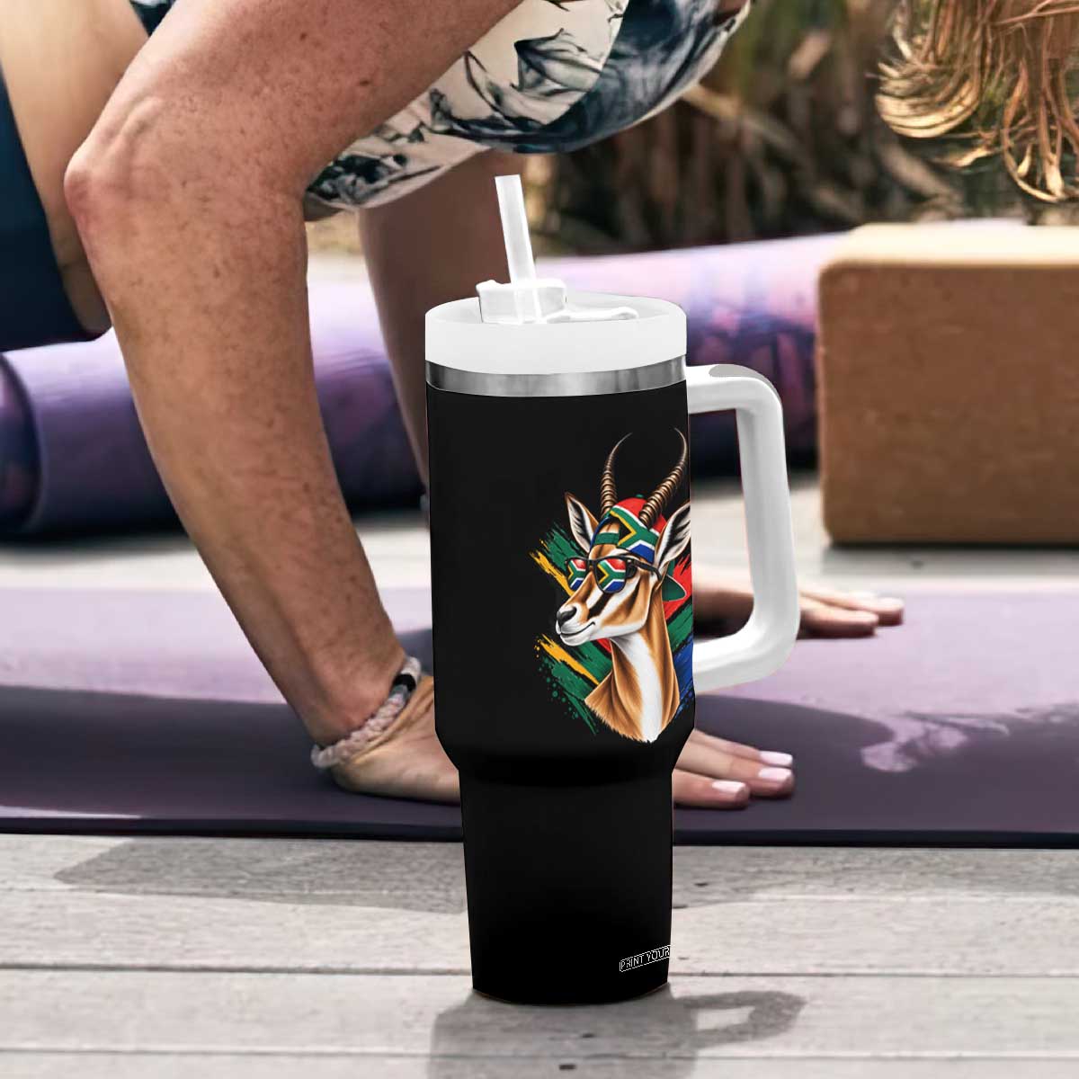Springbok Wearing Glasses Vintage South African Flag Tumbler With Handle