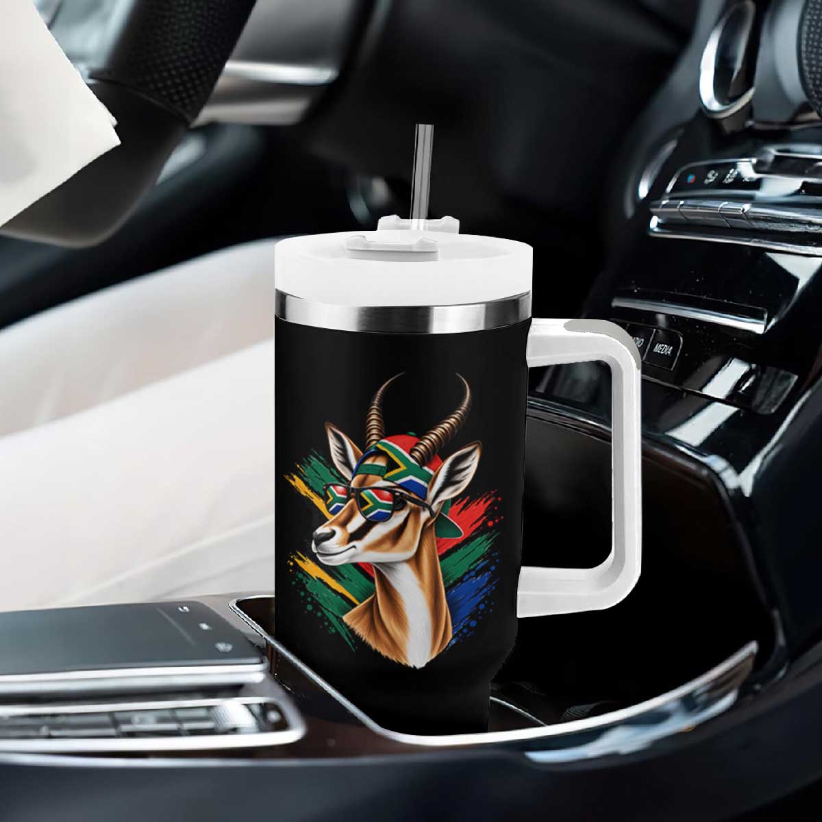 Springbok Wearing Glasses Vintage South African Flag Tumbler With Handle