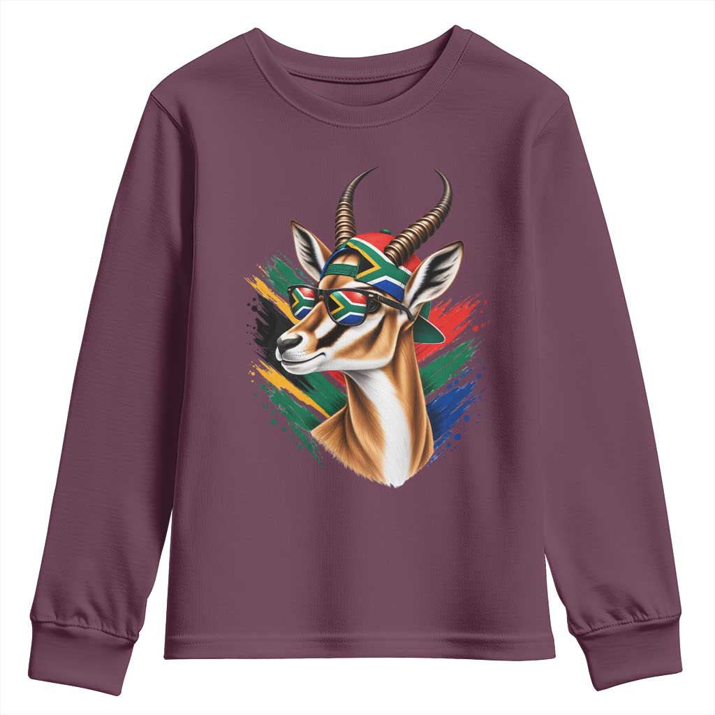 Springbok Wearing Glasses Vintage South African Flag Youth Sweatshirt