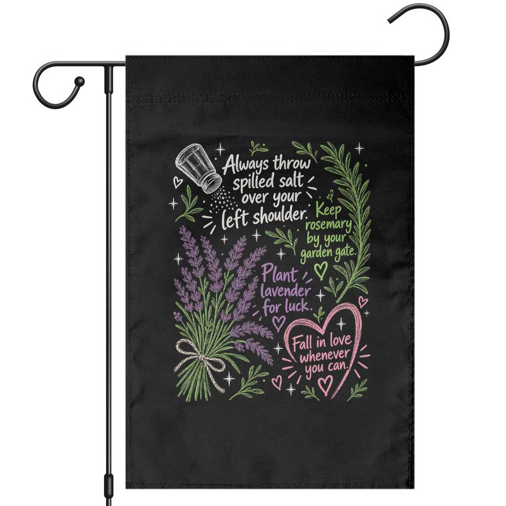 Always Throw Spilled Salt Over Your Left Shoulder Garden Flag Whimsical Superstitions Witch Halloween