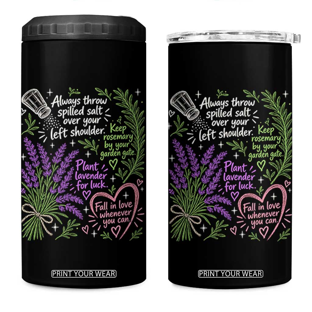 Always Throw Spilled Salt Over Your Left Shoulder 4 in 1 Can Cooler Tumbler Whimsical Superstitions Witch Halloween