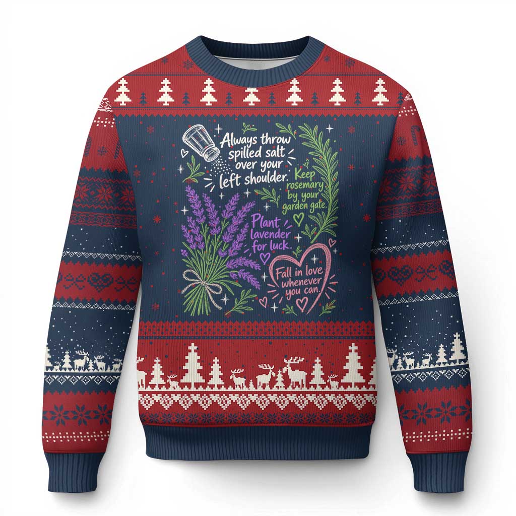 Always Throw Spilled Salt Over Your Left Shoulder Ugly Christmas Sweater Whimsical Superstitions Witch Halloween