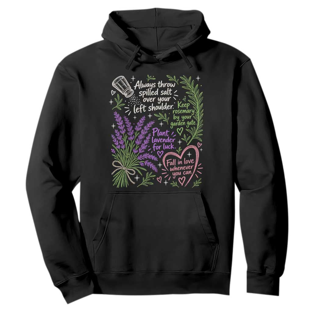 Always Throw Spilled Salt Over Your Left Shoulder Hoodie Whimsical Superstitions Witch Halloween
