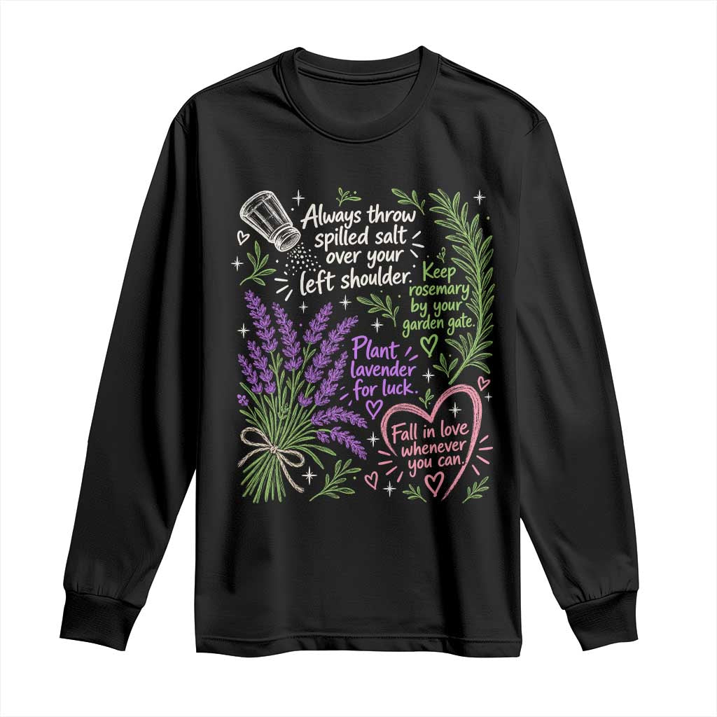 Always Throw Spilled Salt Over Your Left Shoulder Long Sleeve Shirt Whimsical Superstitions Witch Halloween