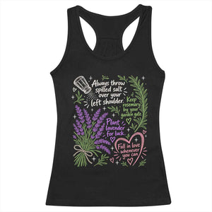 Always Throw Spilled Salt Over Your Left Shoulder Racerback Tank Top Whimsical Superstitions Witch Halloween