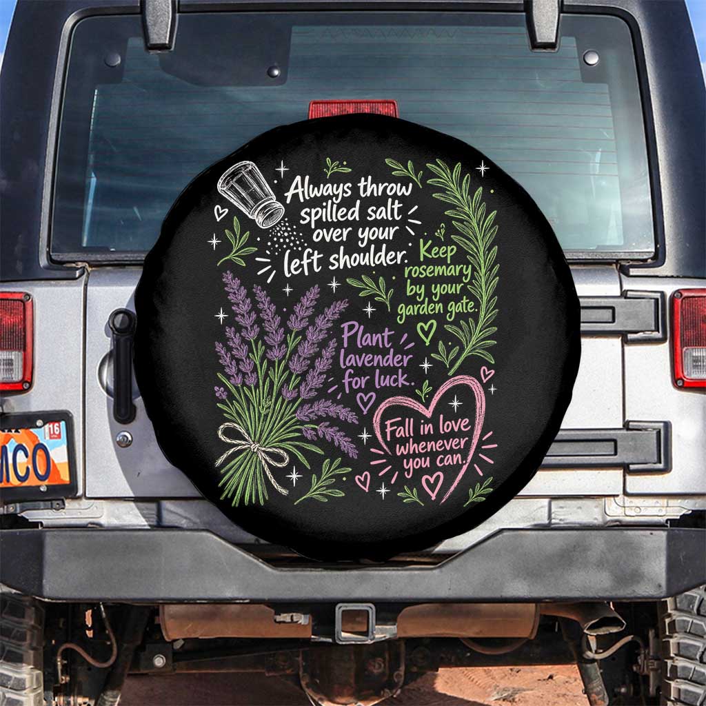 Always Throw Spilled Salt Over Your Left Shoulder Spare Tire Cover Whimsical Superstitions Witch Halloween