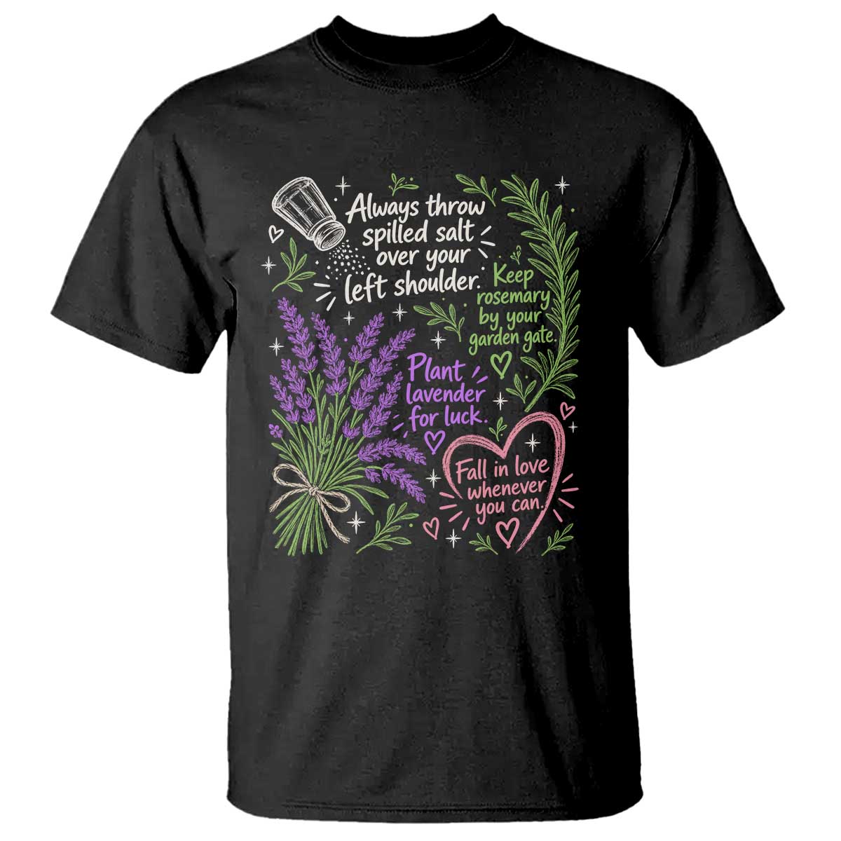 Always Throw Spilled Salt Over Your Left Shoulder T Shirt Whimsical Superstitions Witch Halloween