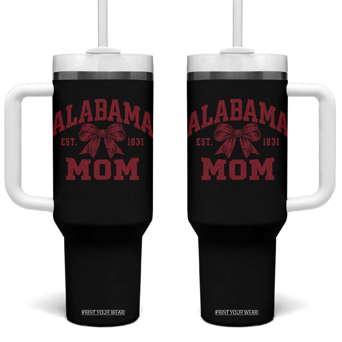 Alabama Mom Est 1831 Tumbler With Handle Coquette Bow Sports Mama Game Day